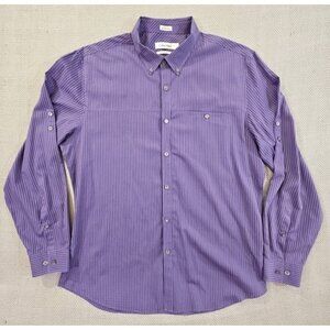 Calvin Klein Long Roll-Tab Sleeve Shirt Men's Large‎ Purple Button-Up EUC LN